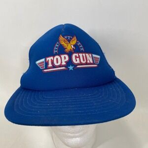 Vintage Top Gun Movie Trucker Hat Blue Mesh Snapback Speedway Eagle Graphic Cap